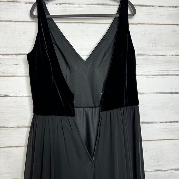 Mori Lee Black Velvet Chiffon Gown Dress Plus Size 16 - Picture 9 of 15